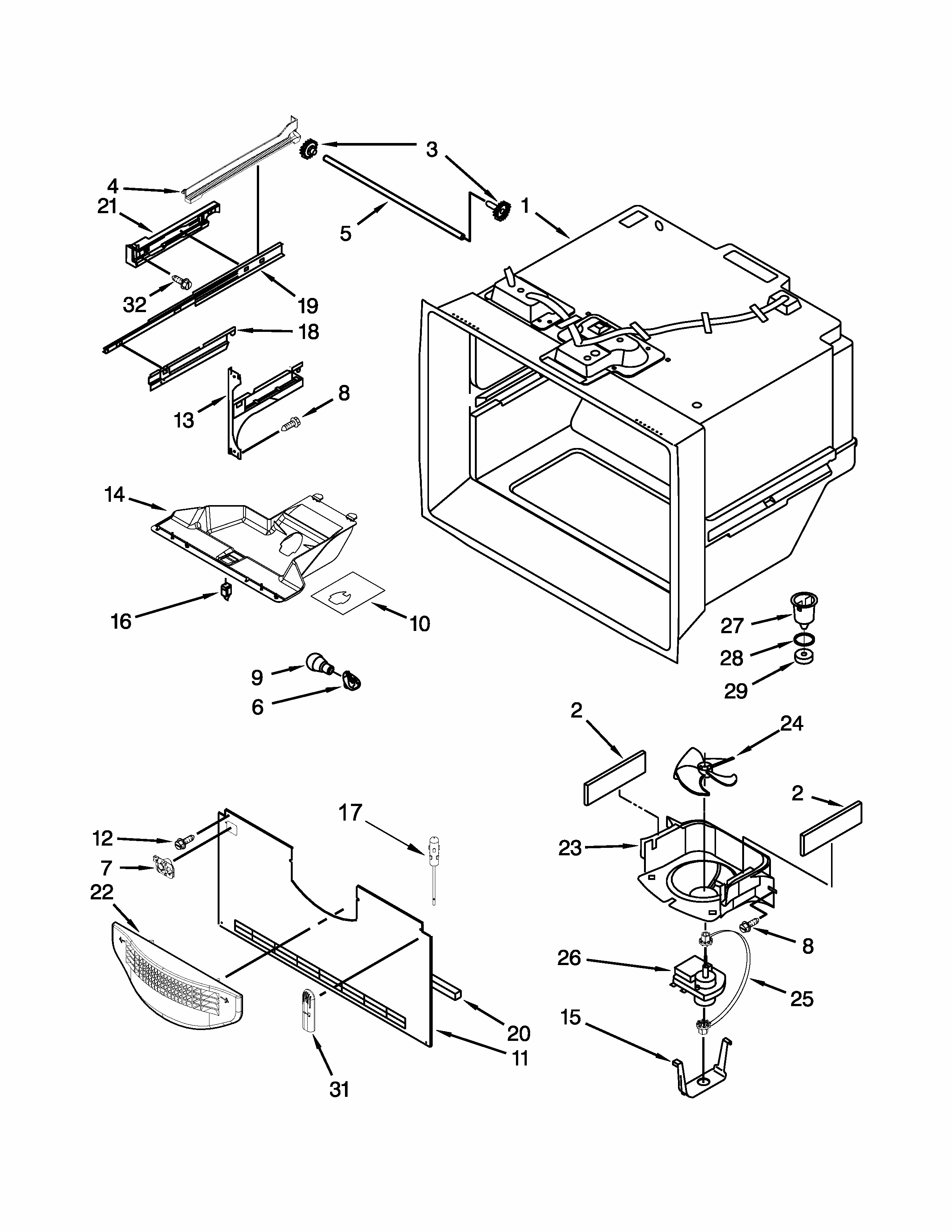 Freezer Liner Parts Diagram and Parts List for 59669363010  Kenmore Refrigerator