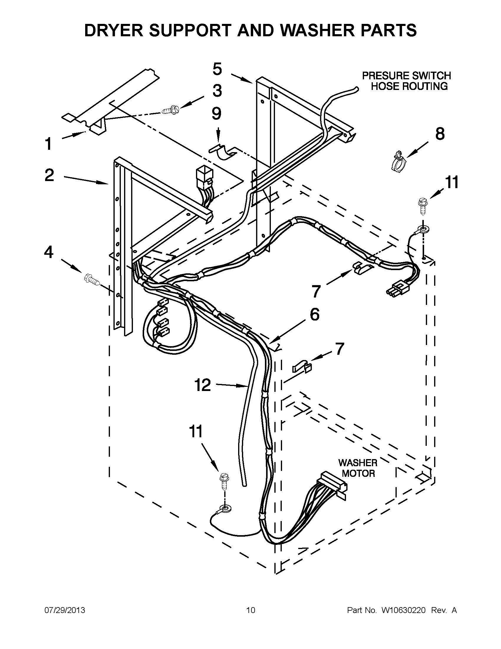 05 - DRYER SUPPORT AND WASHER PARTS Diagram and Parts List for YLTE5243DQB  Whirlpool Washer Dryer Combo