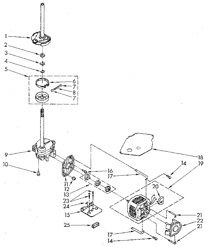 Brake, Clutch, Gearcase, Motor And Pump Diagram and Parts List for LA5300XSN2  Whirlpool Washer