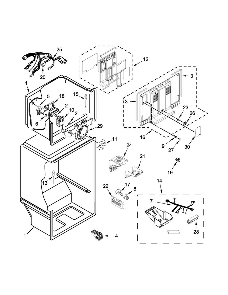 Liner Parts Diagram and Parts List for 5WT519SFEW00  Whirlpool Refrigerator