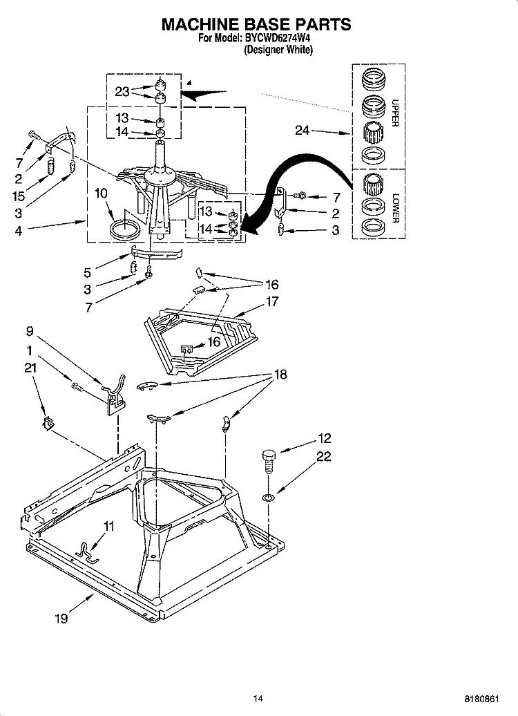 MACHINE BASE PARTS Diagram and Parts List for BYCWD6274W4  Crosley Washer Dryer Combo