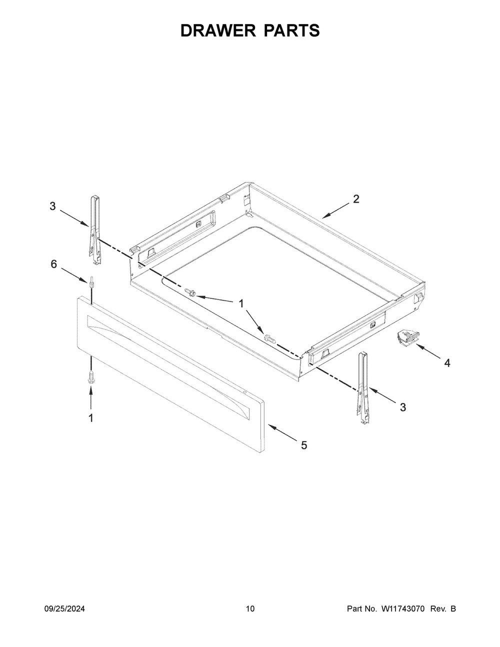 06 - Drawer Parts Diagram and Parts List for WFES5030RB0  Whirlpool Range