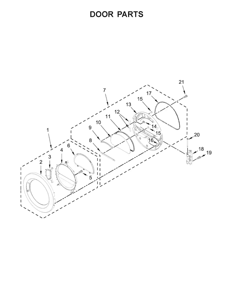 Door Parts Diagram and Parts List for CGD9160GW0  Whirlpool Dryer