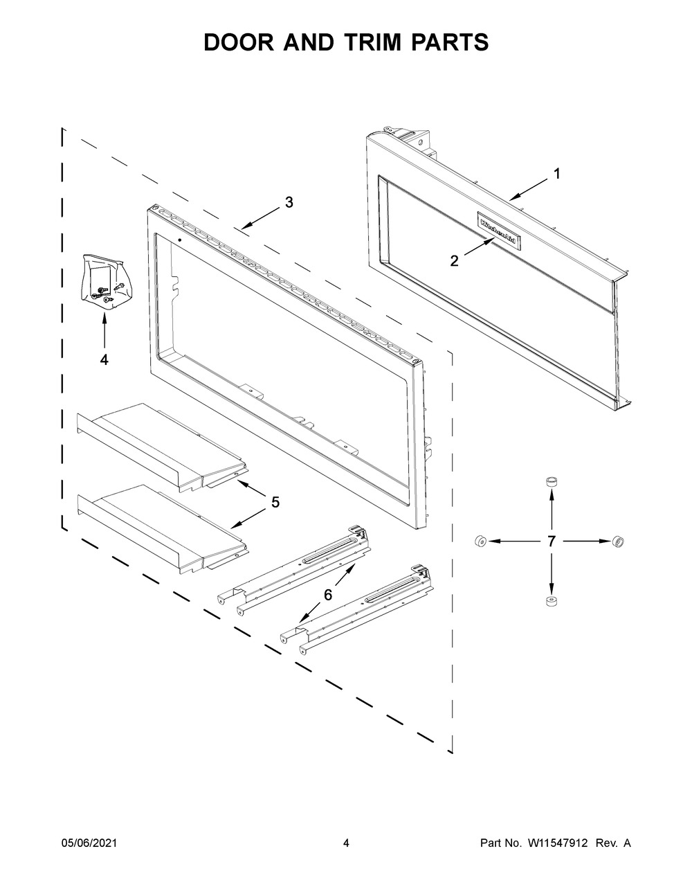Door And Trim Parts Diagram and Parts List for YKMBT5011KS01  Whirlpool Microwave