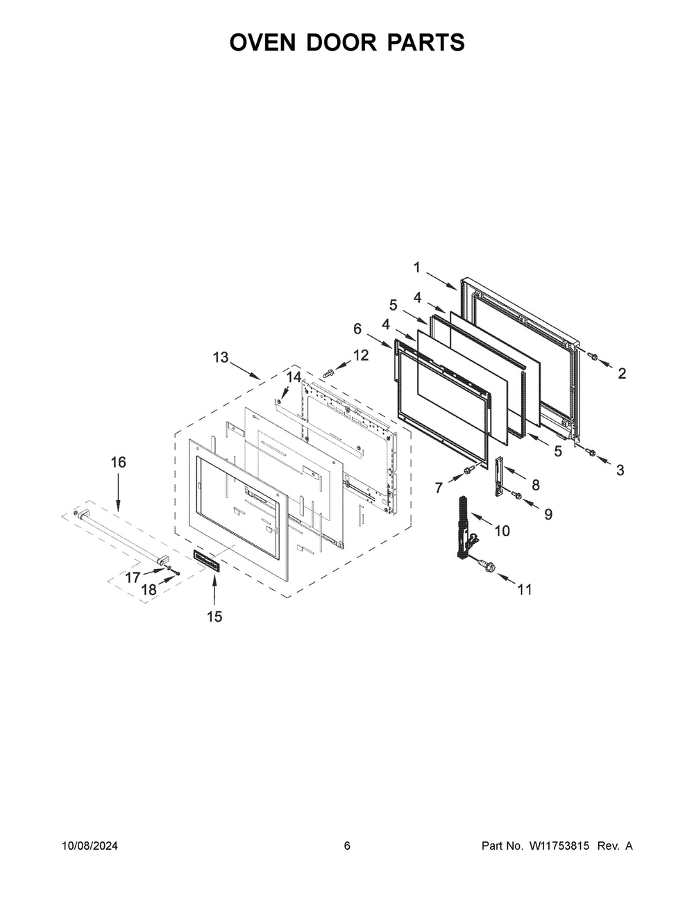 04 - Oven Door Parts Diagram and Parts List for KOEC530PPS02  Whirlpool Microwave Oven Combo
