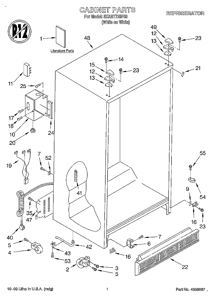 CABINET, LITERATURE Diagram and Parts List for 3XART725F03  Whirlpool Refrigerator