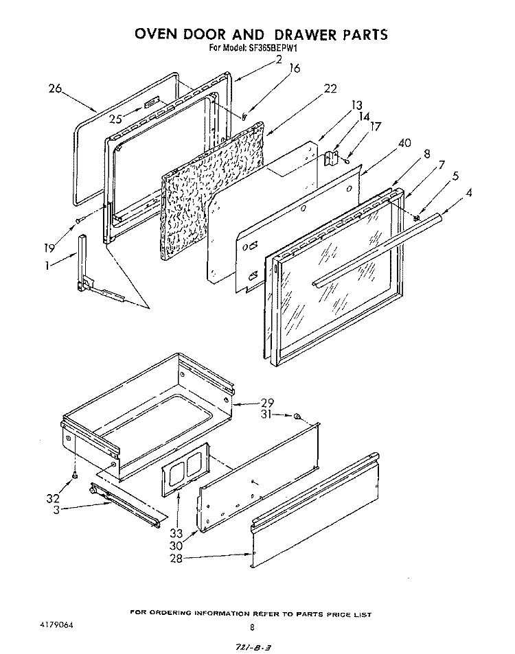 OVEN DOOR AND DRAWER Diagram and Parts List for SF365BEPW1  Whirlpool Range