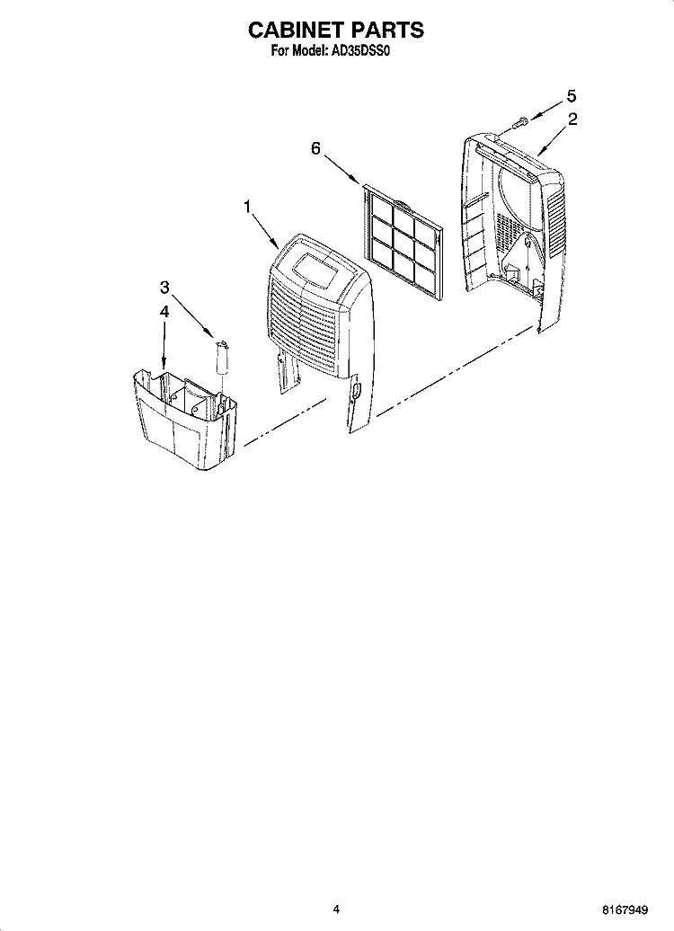 CABINET PARTS Diagram and Parts List for AD35DSS0  Whirlpool Dehumidifier