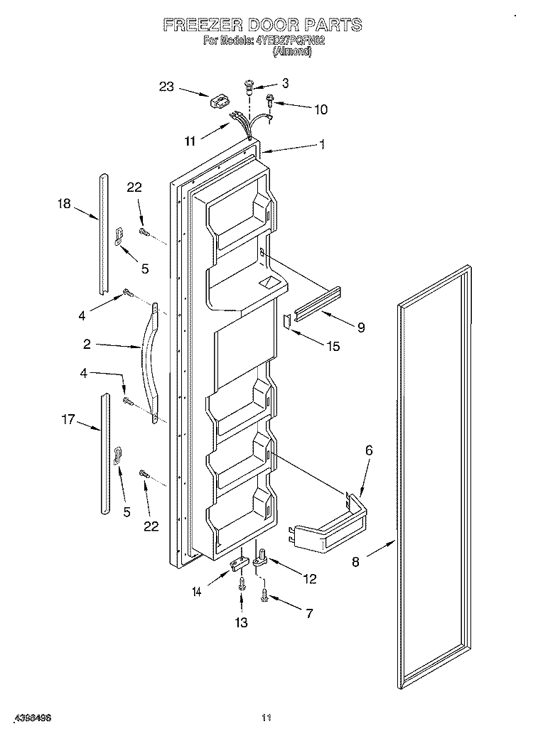FREEZER DOOR Diagram and Parts List for 4YED27PQFN02  Whirlpool Refrigerator