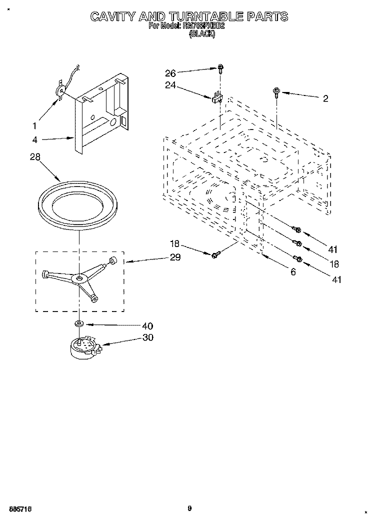 CAVITY AND TURNTABLE Diagram and Parts List for RM765PXBB2  Whirlpool Wall Oven