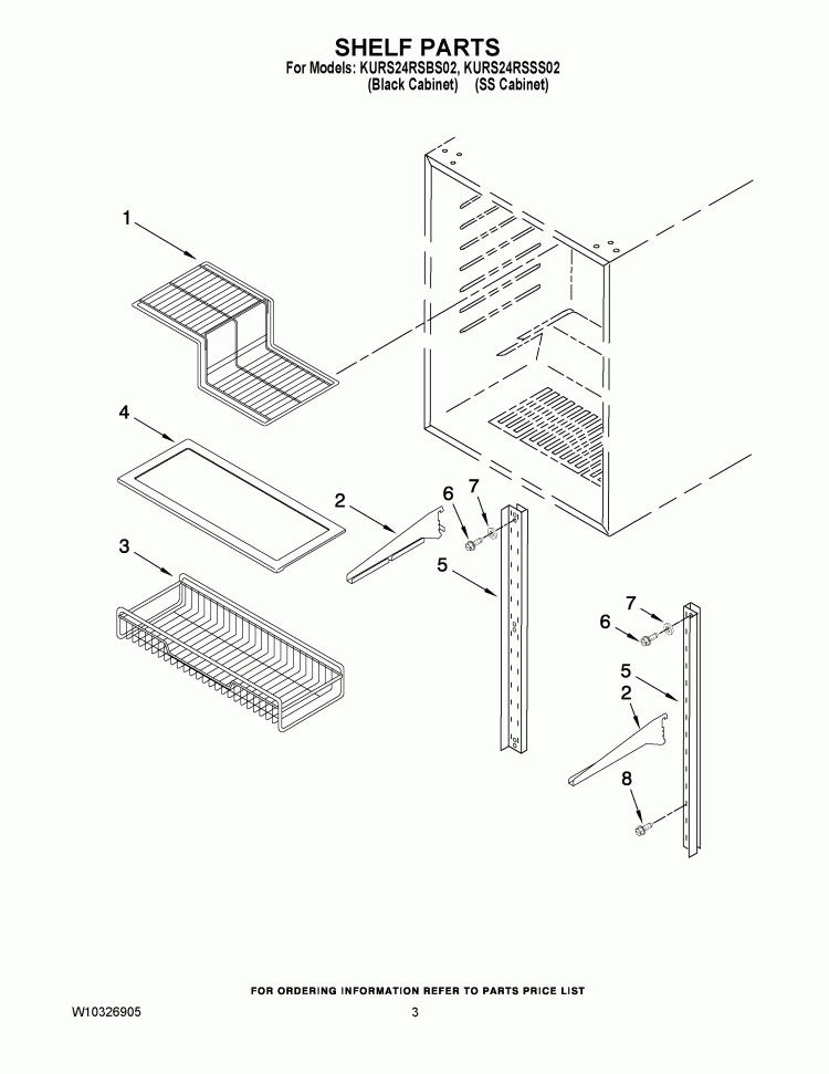 SHELF PARTS Diagram and Parts List for KURS24RSBS02  KitchenAid Refrigerator
