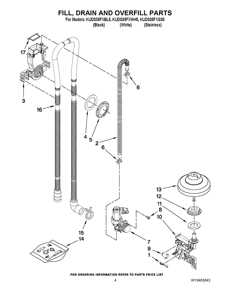FILL, DRAIN AND OVERFILL PARTS Diagram and Parts List for KUDS35FXSS5  KitchenAid Dishwasher