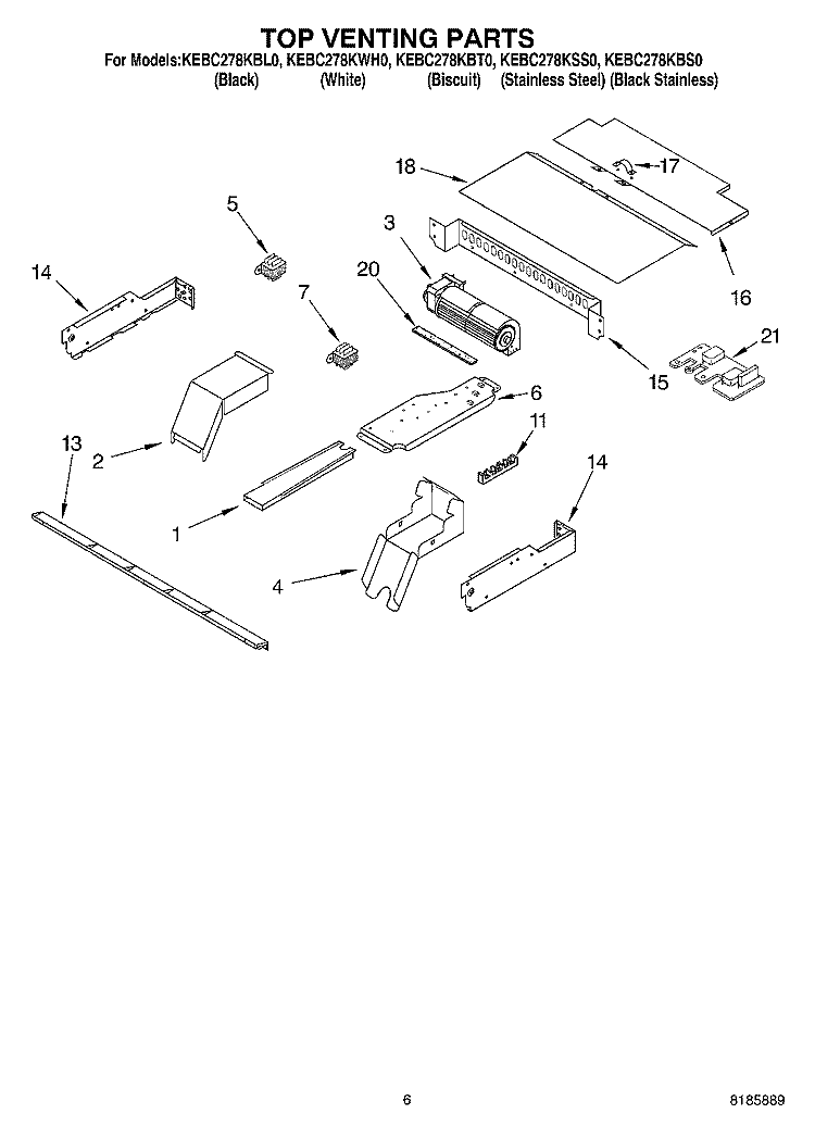 TOP VENTING Diagram and Parts List for KEBC278KBS0  KitchenAid Wall Oven