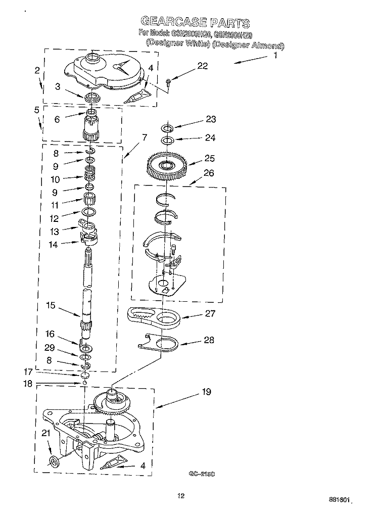 GEARCASE Diagram and Parts List for GSN2000HZ0  Whirlpool Washer