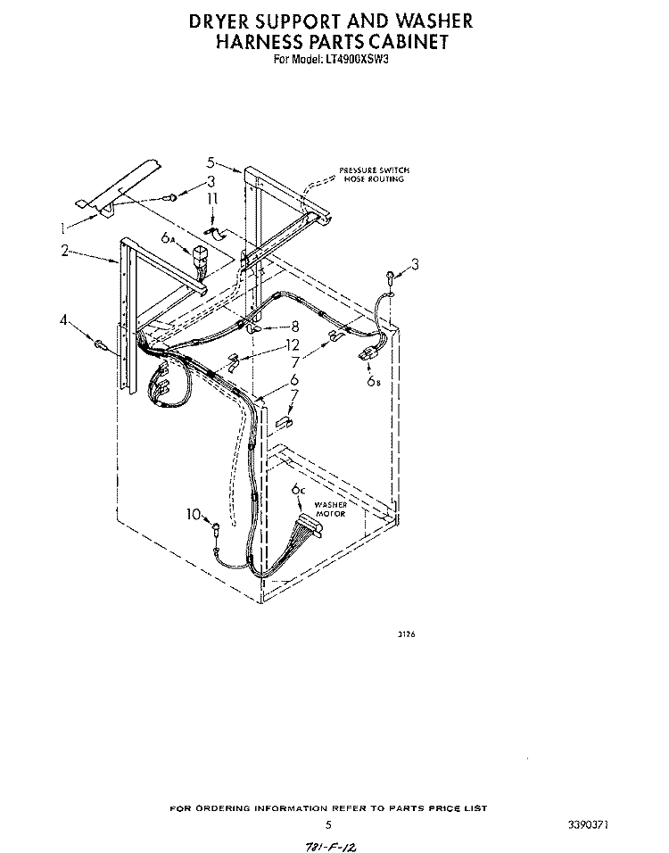 DRYER SUPPORT AND WASHER HARNESS CA Diagram and Parts List for LT4900XSW3  Whirlpool Washer Dryer Combo
