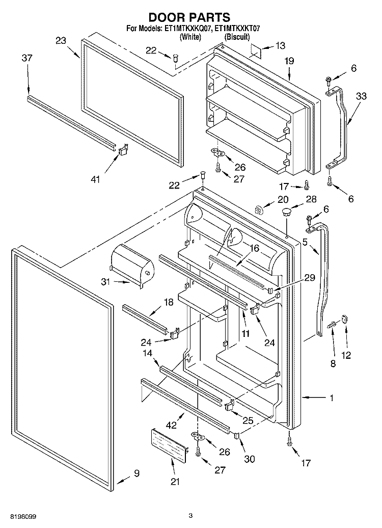 DOOR Diagram and Parts List for ET1MTKXKT07  Whirlpool Refrigerator