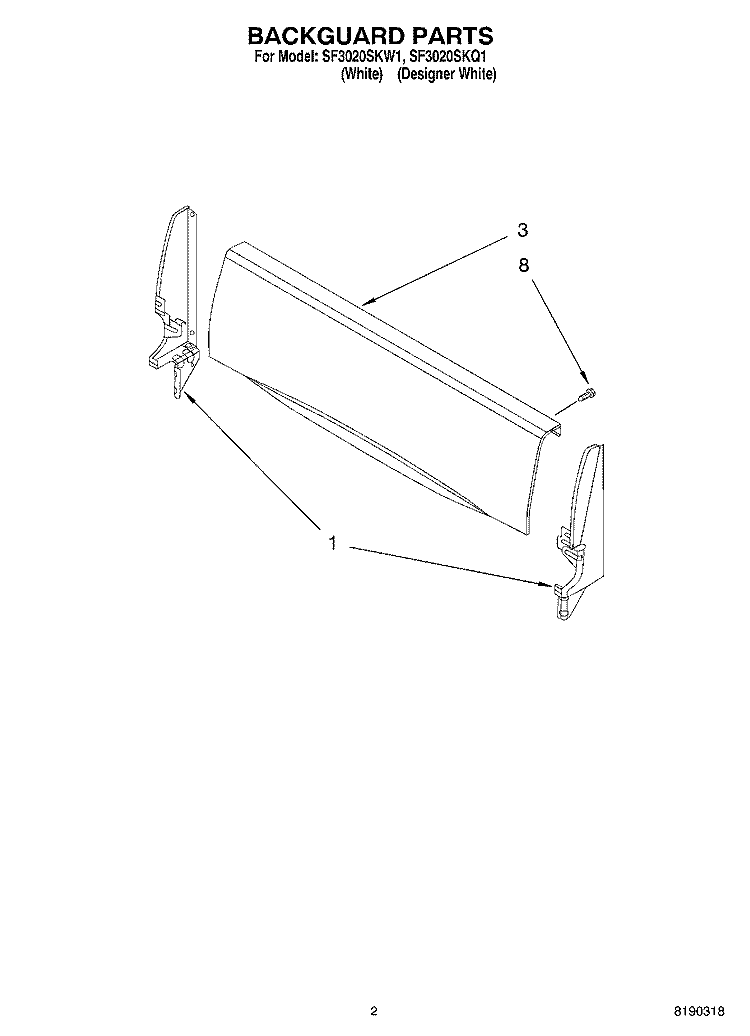 BACKGUARD PARTS Diagram and Parts List for SF3020SKQ1  Whirlpool Range