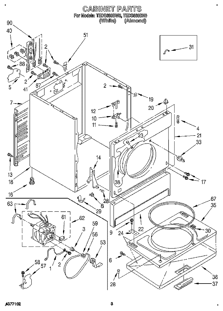 SECTION Diagram and Parts List for TEDS680BN0  Estate Dryer