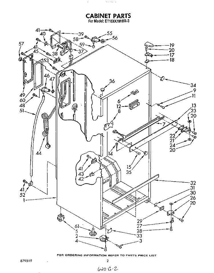 CABINET Diagram and Parts List for ET16XK1MWR3  Whirlpool Refrigerator