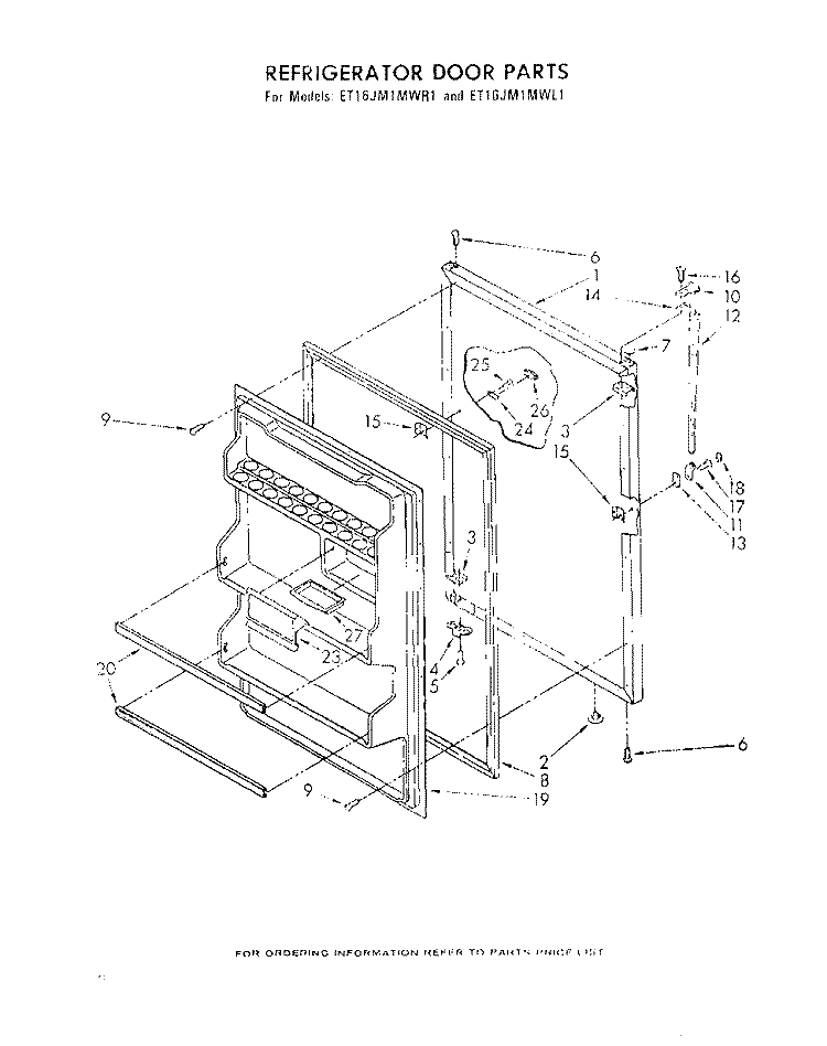 REFRIGERATOR DOOR Diagram and Parts List for ET16JM1MWR1  Whirlpool Refrigerator