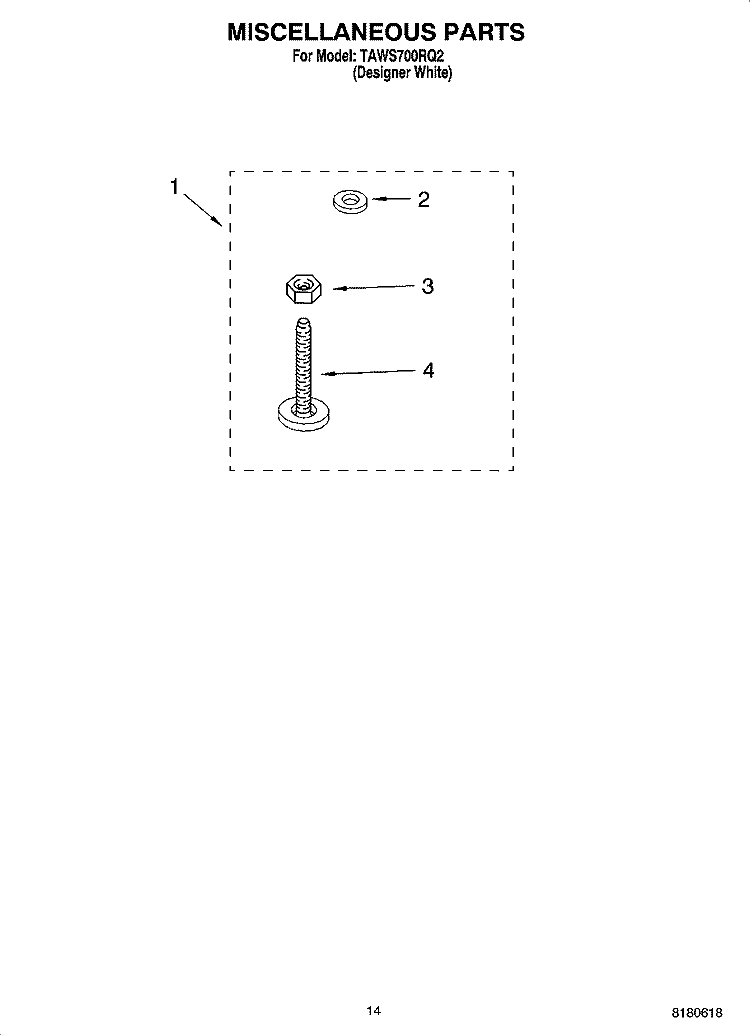 MISCELLANEOUS  PARTS, OPTIONAL PARTS (NOT INCLUDED) Diagram and Parts List for TAWS700RQ2  Estate Washer