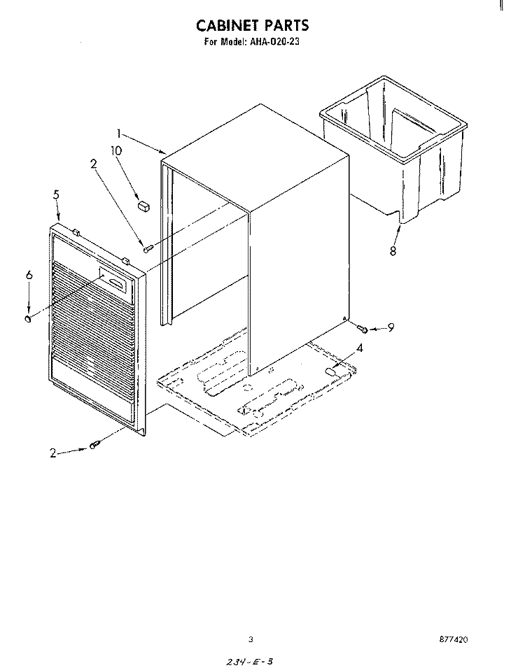 SECTION Diagram and Parts List for AHA02023  Whirlpool Dehumidifier