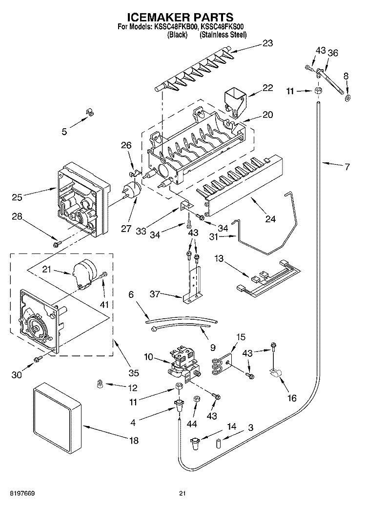 ICEMAKER Diagram and Parts List for KSSC48FKB00  KitchenAid Refrigerator