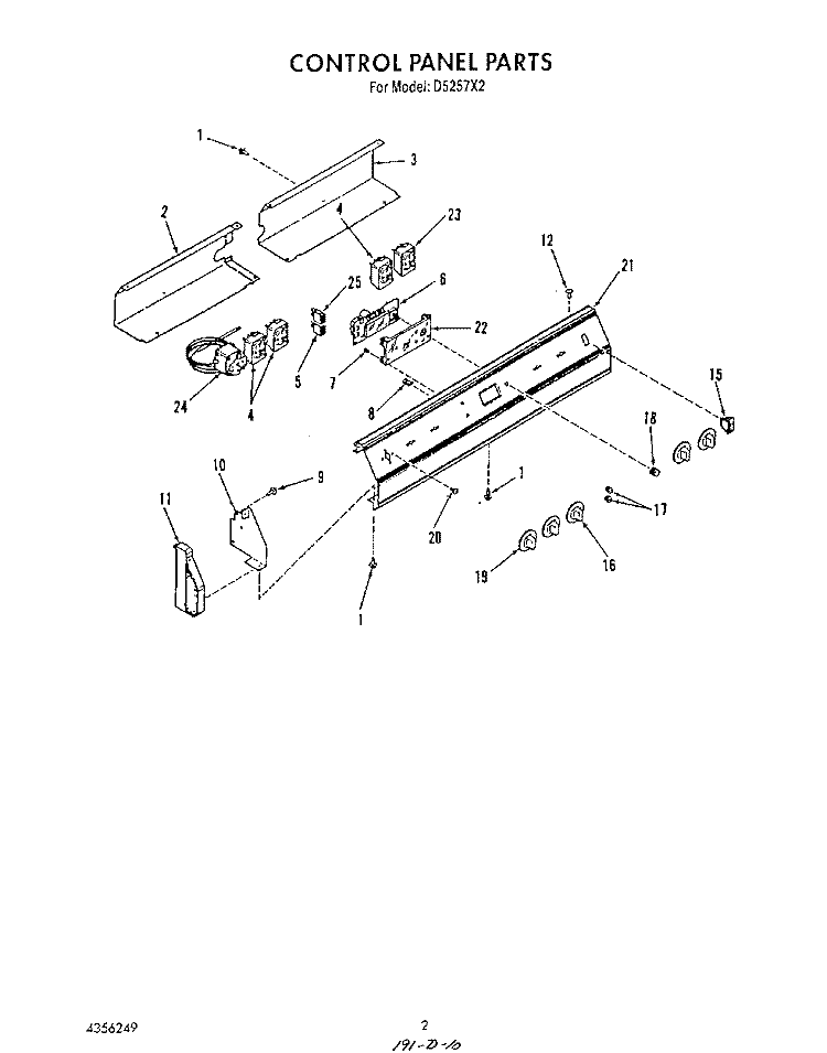 CONTROL PANEL Diagram and Parts List for D5257X2  Roper Range