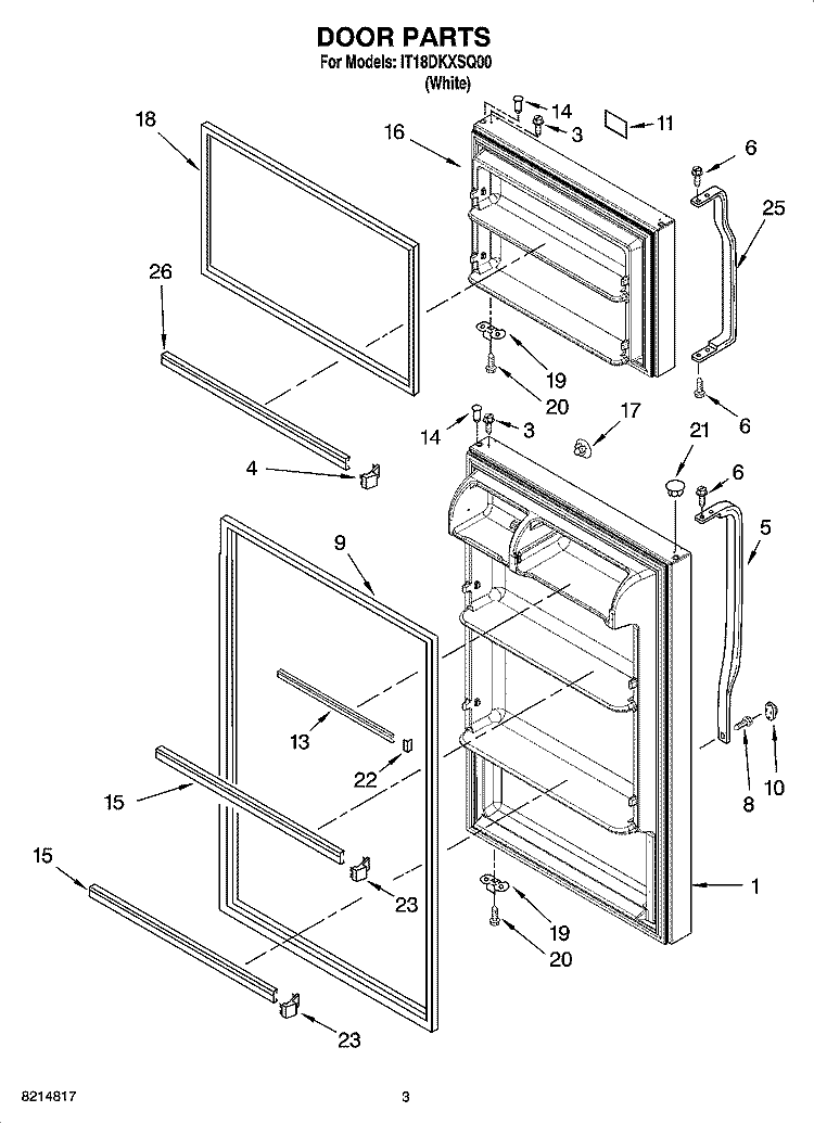 DOOR PARTS Diagram and Parts List for IT18DKXSQ00  Inglis Refrigerator
