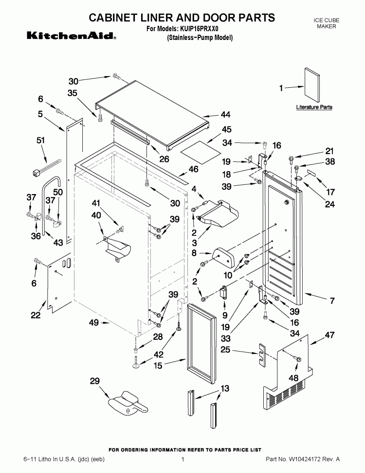 CABINET LINER AND DOOR PARTS Diagram and Parts List for KUIP15PRXX0  KitchenAid Ice Maker