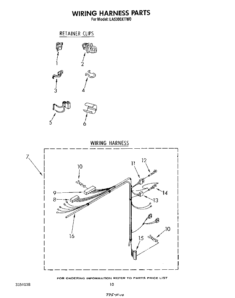WIRING HARNESS Diagram and Parts List for LA5300XTW0  Whirlpool Washer