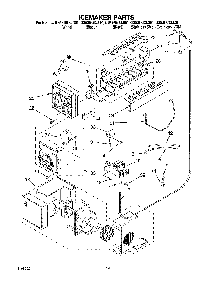 ICEMAKER PARTS - PARTS NOT ILLUSTRATED Diagram and Parts List for GS5SHGXLQ01  Whirlpool Refrigerator