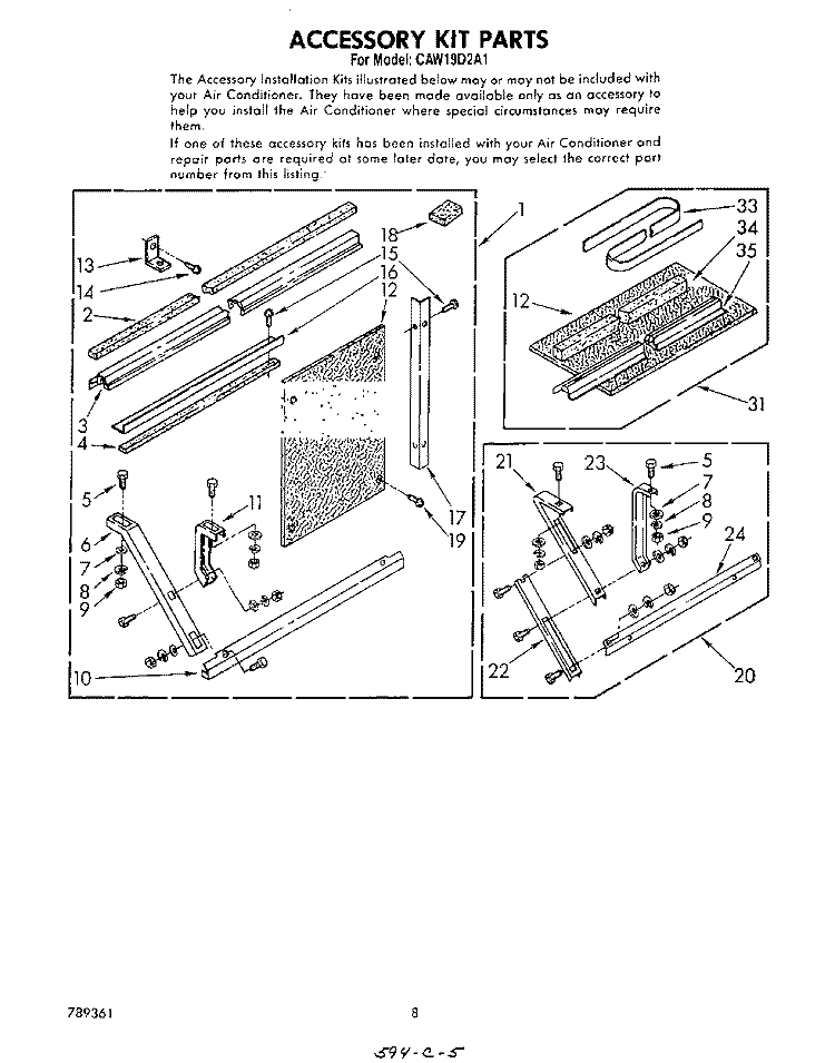 ACCESSORY Diagram and Parts List for CAW19D2A1  Whirlpool Air Conditioner