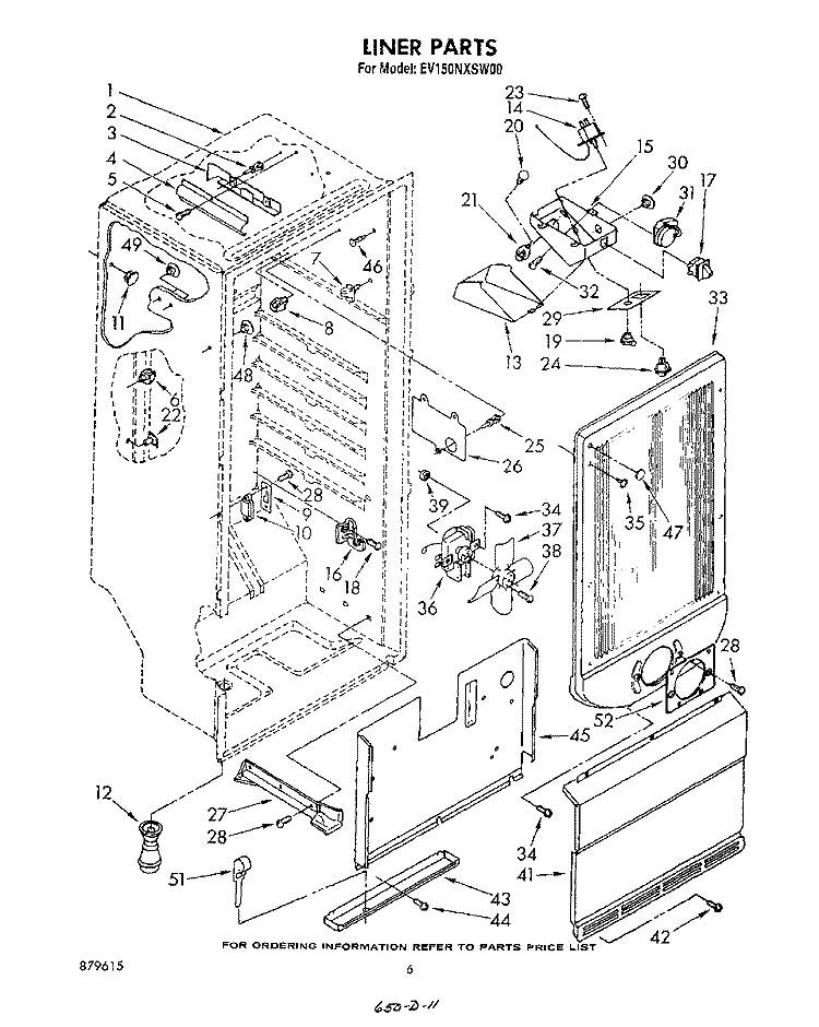 LINER Diagram and Parts List for EV150NXSW00  Whirlpool Freezer