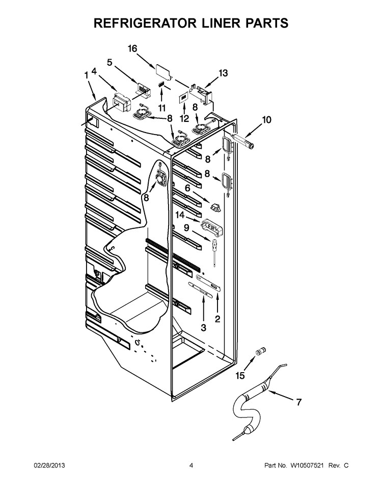 REFRIGERATOR LINER PARTS Diagram and Parts List for WRL767SIAM00  Whirlpool Refrigerator