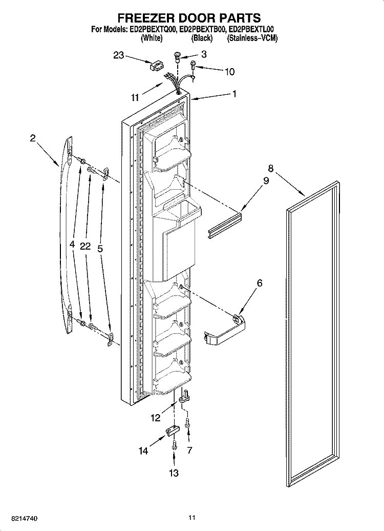 FREEZER DOOR PARTS Diagram and Parts List for ED2PBEXTL00  Whirlpool Refrigerator