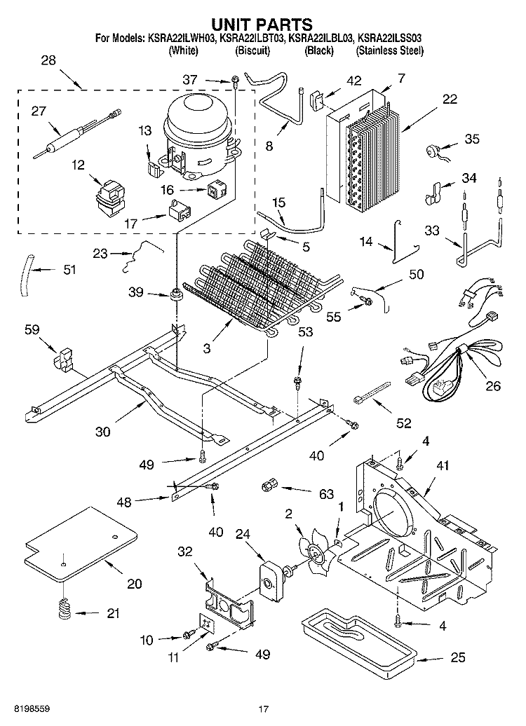 UNIT PARTS Diagram and Parts List for KSRA22ILBL03  KitchenAid Refrigerator