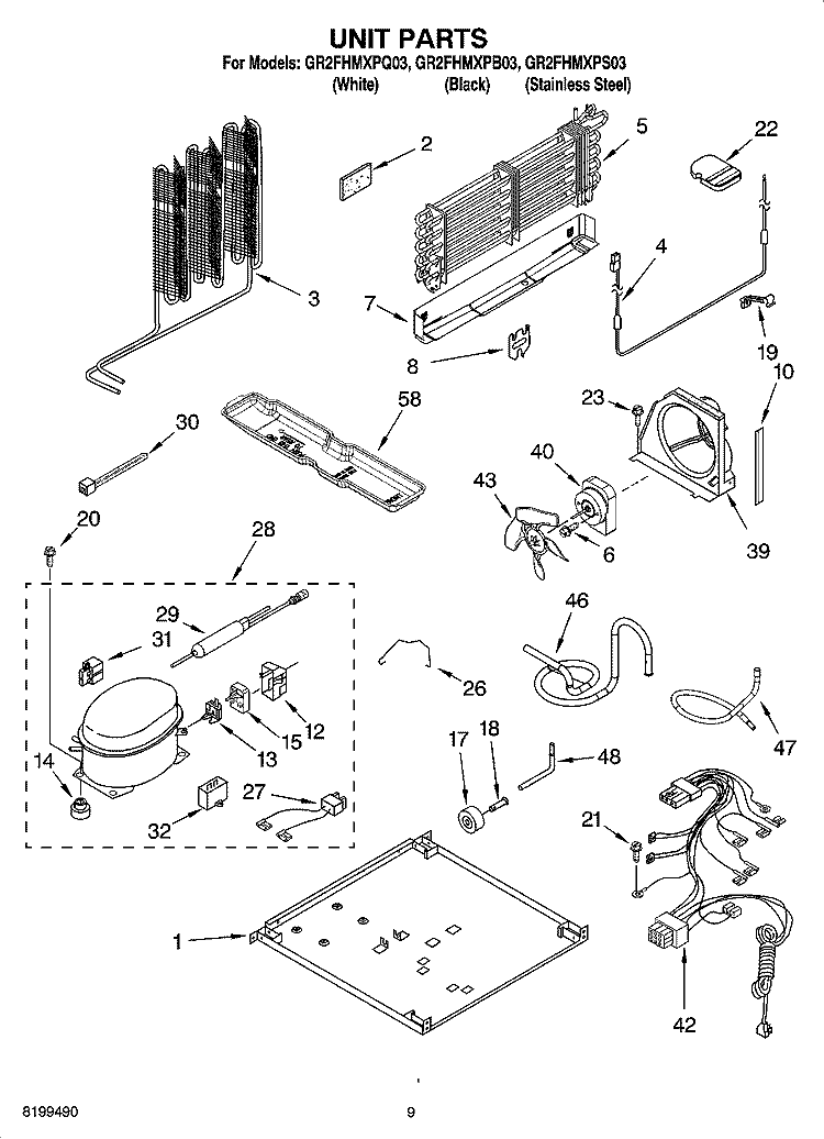 UNIT PARTS Diagram and Parts List for GR2FHMXPQ03  Whirlpool Refrigerator