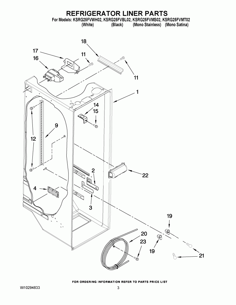 REFRIGERATOR LINER PARTS Diagram and Parts List for KSRG25FVMS02  KitchenAid Refrigerator