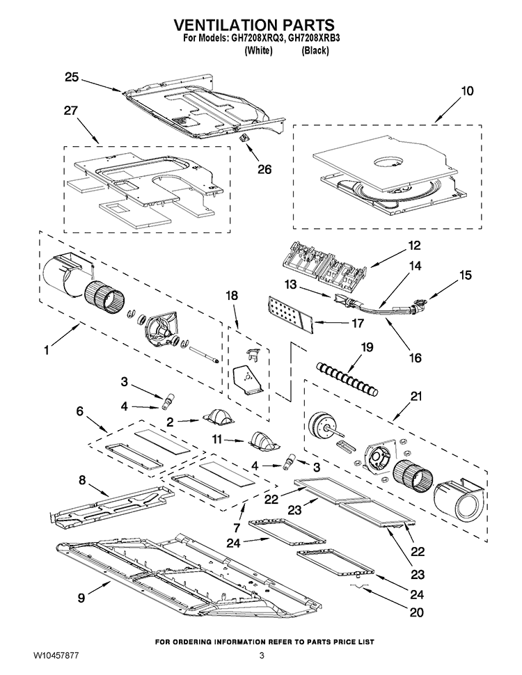 VENTILATION PARTS Diagram and Parts List for GH7208XRQ3  Whirlpool Microwave