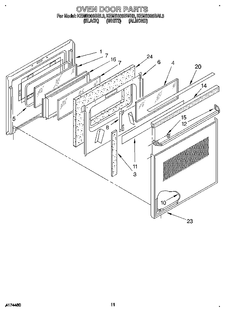 OVEN DOOR Diagram and Parts List for KEMS306BAL3  KitchenAid Wall Oven