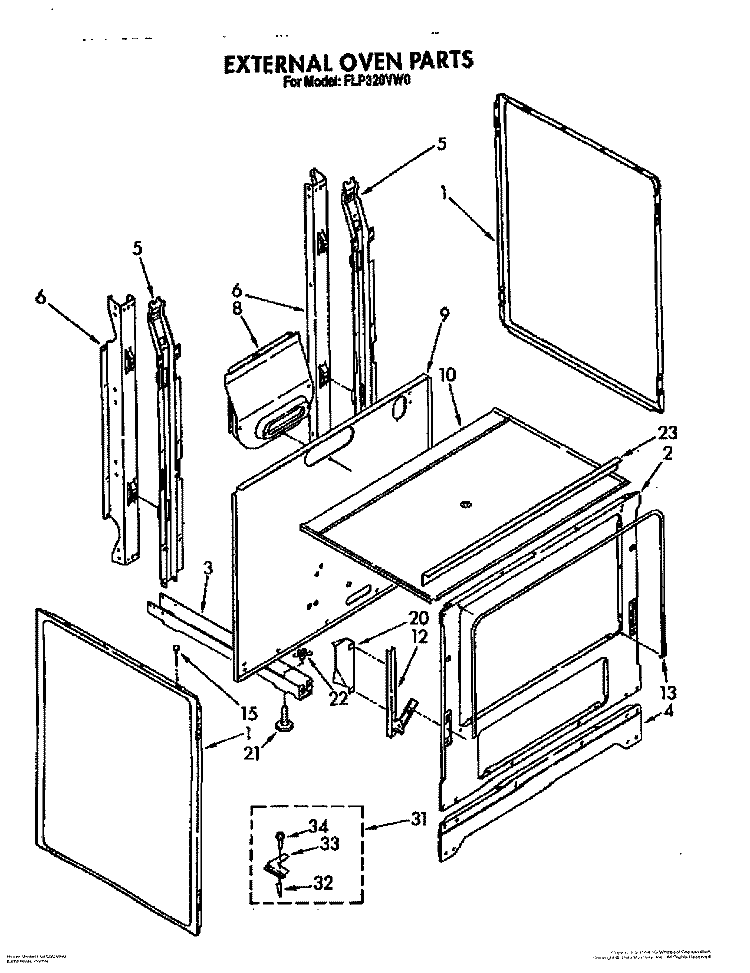 EXTERNAL OVEN Diagram and Parts List for FGP320VW0  Roper Range