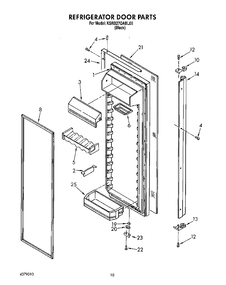 REFRIGERATOR DOOR Diagram and Parts List for KSRB27QABL06  KitchenAid Refrigerator