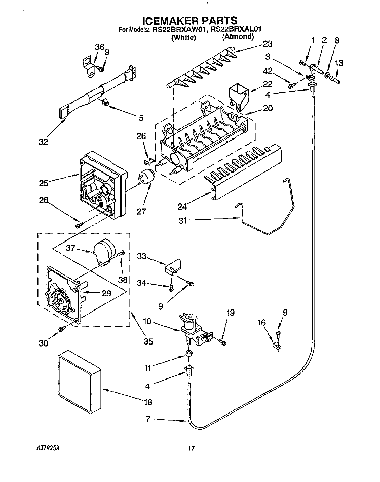 ICEMAKER, LIT/OPTIONAL Diagram and Parts List for RS22BRXAL01  Roper Refrigerator