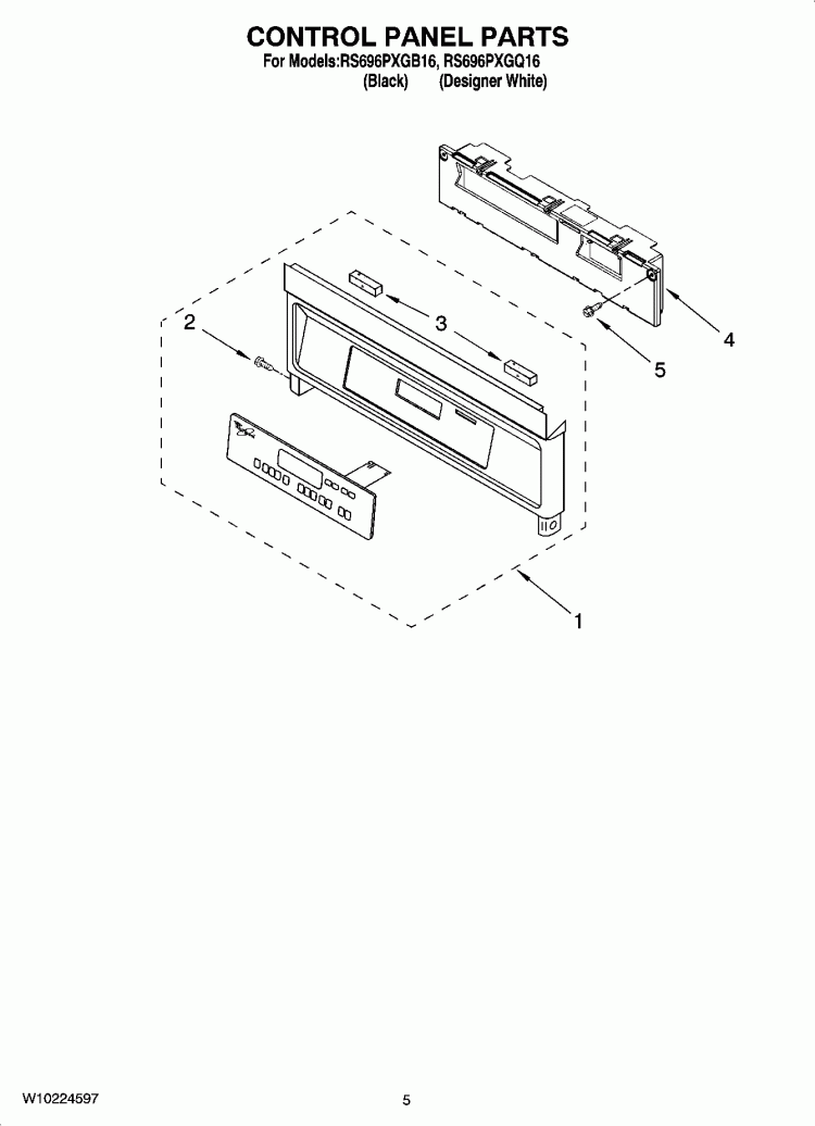 CONTROL PANEL PARTS Diagram and Parts List for RS696PXGQ16  Whirlpool Range