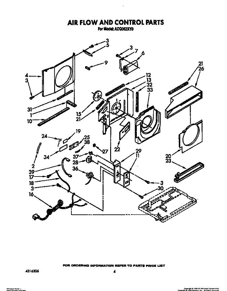 AIRFLOW AND CONTROL Diagram and Parts List for ACQ052XY0  Whirlpool Air Conditioner