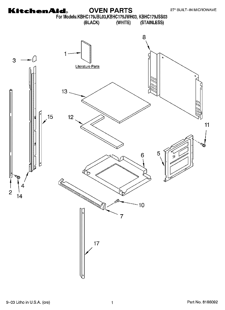 OVEN PARTS Diagram and Parts List for KBHC179JSS03  KitchenAid Microwave Oven Combo