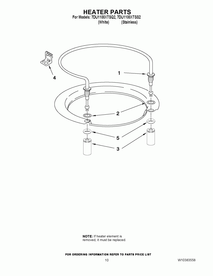 HEATER PARTS Diagram and Parts List for 7DU1100XTSQ2  Whirlpool Dishwasher