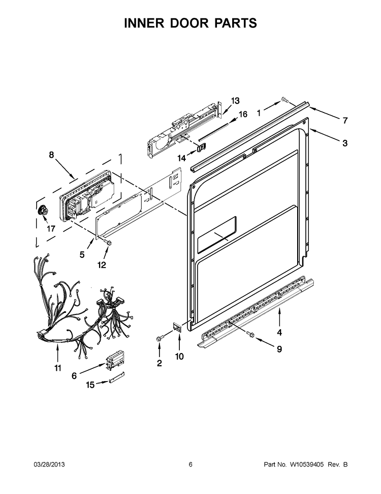 INNER DOOR PARTS Diagram and Parts List for WDL785SAAM1  Whirlpool Dishwasher