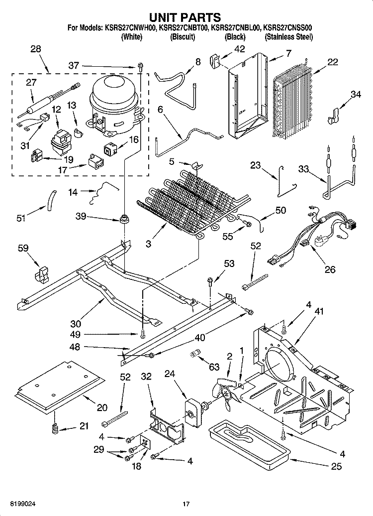 UNIT PARTS Diagram and Parts List for KSRS27CNSS00  KitchenAid Refrigerator